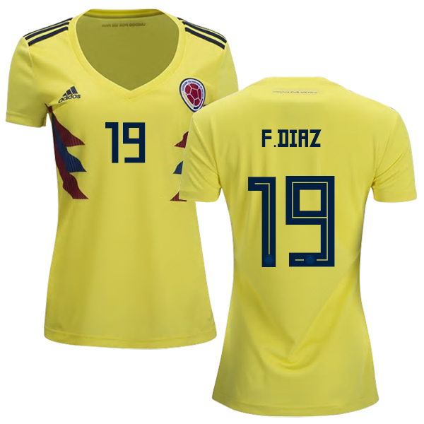 Women's Colombia #19 F.Diaz Home Soccer Country Jersey